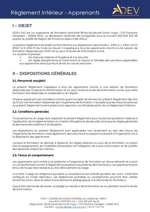 ADEV Règlement Intérieur Apprenants