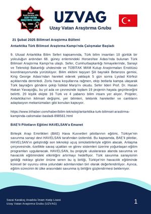 21 Şubat 2025 Bilimsel Araştırma Bülteni