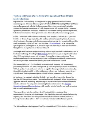 The Role And Impact Of A Fractional Chief Operating Officer Coo In Modern Business
