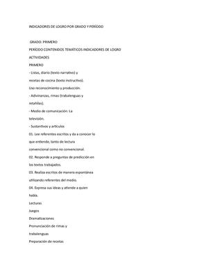 Indicadores De Logro Por Grado Y Período