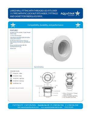 ES1022Vxx - Large Wall Fitting With Threaded OD (Fits 1 5in Pipe) With Lock Nut And Gasket For Fiberglass Vinyl