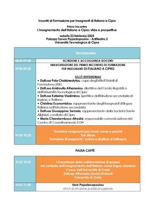 Primo Incontro di Formazione per Insegnanti di Italiano a Cipro