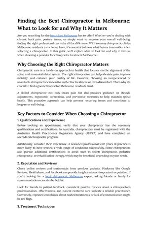 Finding the Best Chiropractor in Melbourne: What to Look for and Why It Matters