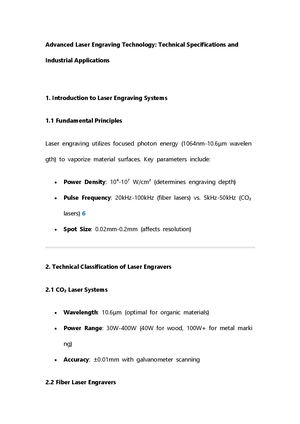 Advanced Laser Engraving Technology Technical Specifications And Industrial Applications