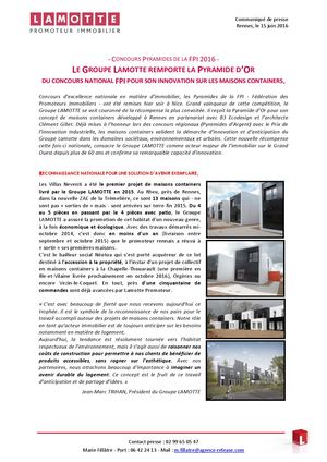 Le Groupe Lamotte remporte la Pyramide d’Or du concours national FPI - 15 juin 2016