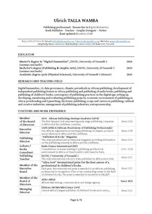Curriculum vitæ de Ulrich Talla Wamba