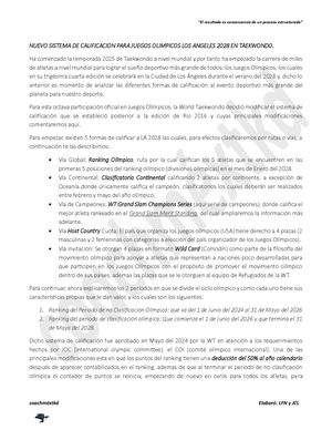 Nuevo Sistema De Calificacion Para Juegos Olimpicos Los Angeles 2028 En Taekwondo
