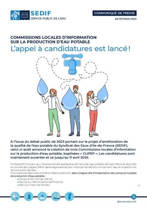 Communiqué de presse | Commissions locales d’information sur la production d’eau potable : l’appel à candidatures est lancé !