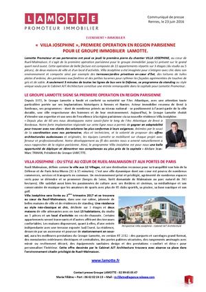 « Villa Joséphine », première opération en région parisienne pour Lamotte - 23 juin 2016