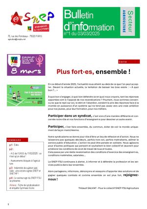 Bulletin SNEP - Secteur Agriculture - Mars 2025