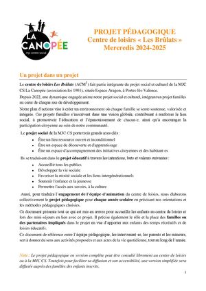 Projet Pédagogique Cl Mercredis 2024 2025