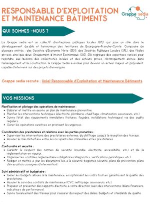 Offre D'emploi Responsable D’exploitation Et Maintenance Bâtiments