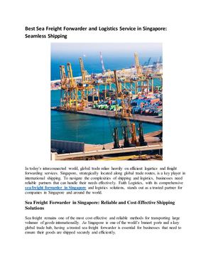 Best Sea Freight Forwarder And Logistics Service In Singapore
