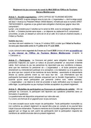 Réglement Du Jeu Concours Canal Du Midi 2025