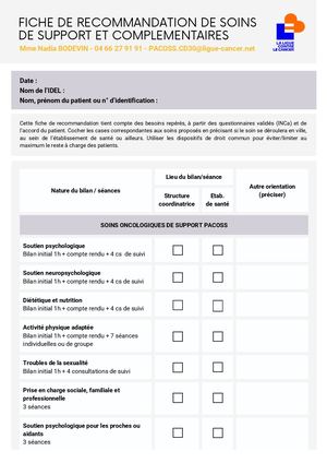 Fiche de recommandation PACOSS pour le 30