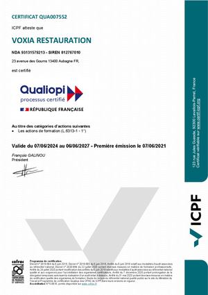 Certificat Qualiopi Maison Voxia