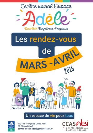 Centre social Espace Adèle - Les rendez-vous de mars-avril 2025