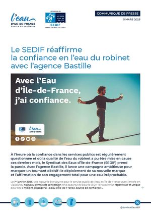 Communiqué de presse | Le SEDIF réaffirme la confiance en l’eau du robinet avec l’agence Bastille