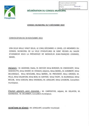 Conseil municipal du 5 décembre 2022 - Délibérations