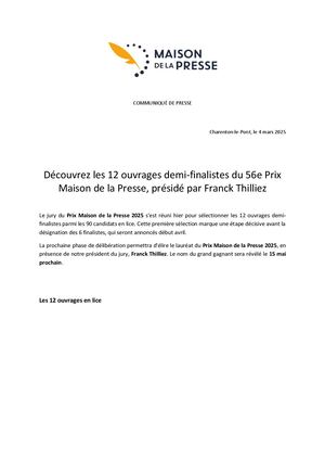 Cp Prix Maison De La Presse 2025 12 demi-Finalistes