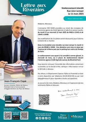 Lettre Aux Riverains Stationnement interdit Rue Léon Leroyer