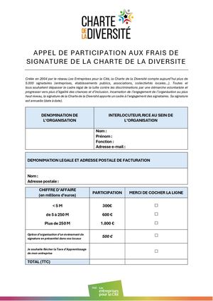 Charte de la Diversité - 2025 Appel Aux Frais De Signature