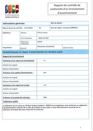 Rapport conformité assainissement Don Camillo