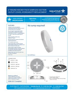 6HPHAxxx - 6'' Round Hockey Puck Sumpless Suction Outlet Cover
