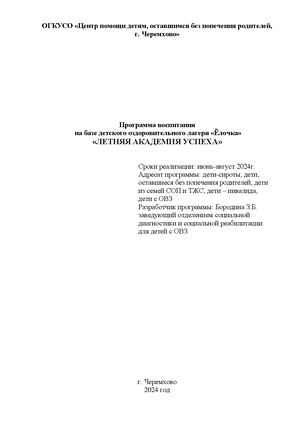 2024 г Программа воспитания ДОЛ Ёлочка