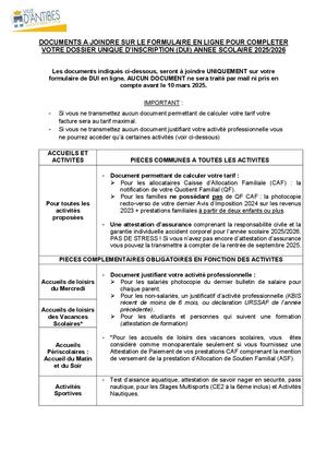 Liste des pièces à fournir DUI 2025