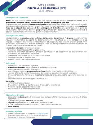 Offre Ingénieur(e) Géomatique