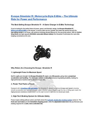 Evoque Streetster R Motorcycle Style E Bike – The Ultimate Ride For Power And Performance