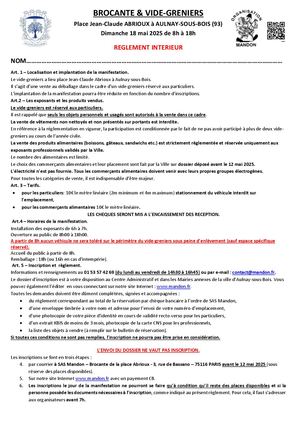 Brocante Place Abrioux - Réglement d'interieur 18/05/2025