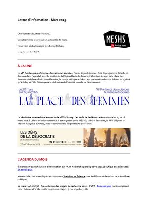 Lettre d'information MESHS - Mars 2025