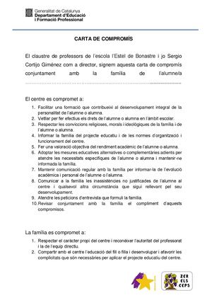 Carta De Compromís Escola L'Estel