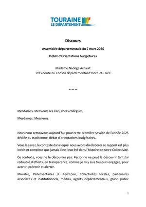 Discours Présidente du Conseil départemental session 07/03/25