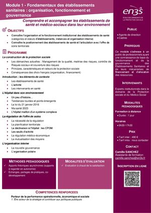 Module 1 Fondamentaux Des éTablissements Sanitaires – Organisation, Fonctionnement Et Gouvernance