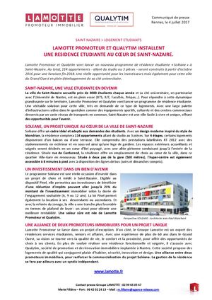 Lamotte et Qualytim installent une résidence étudiante à Saint-Nazaire - 4 juillet 2016
