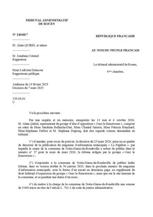 Rendu du jugement du Tribunal Administratif