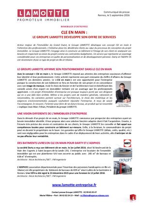 Clé en main : Lamotte développe son offre de services - 5 septembre 2016