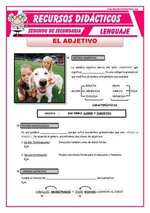 El Adjetivo Para Segundo De Secundaria