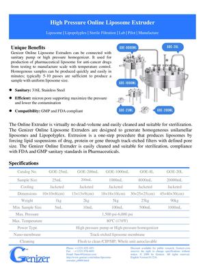 High Pressure Online Liposome Extruder