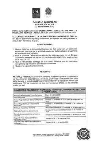 Calendario Académico 2025 Técnicos Laborales