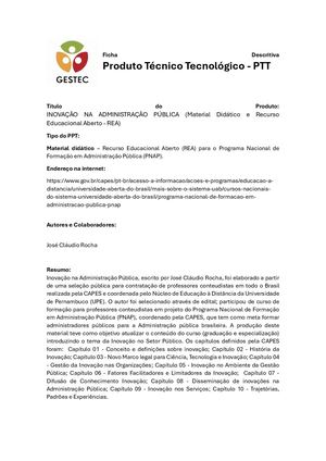Ficha Descritiva Ptt Inovação Administração Publica Material Didatico