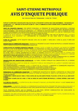 Avis enquête publique - rue Marcellin Champagnat et impasse Dr Calmette