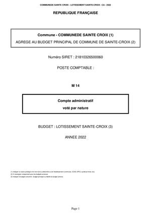 Compte Administratif - Lotissement