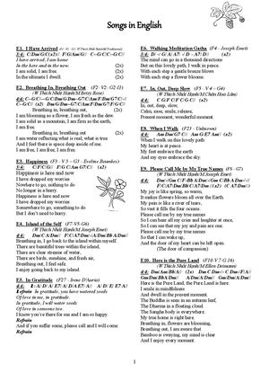 Plum Village Songs Guitar Tabs