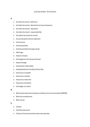 Liste des études ELnet Social
