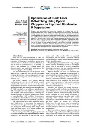 Optimization of Diode Laser Q-Switching Using Optical Choppers for Improved Rhodamine B Degradation