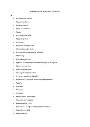 Liste des études ELnet Droit des affaires